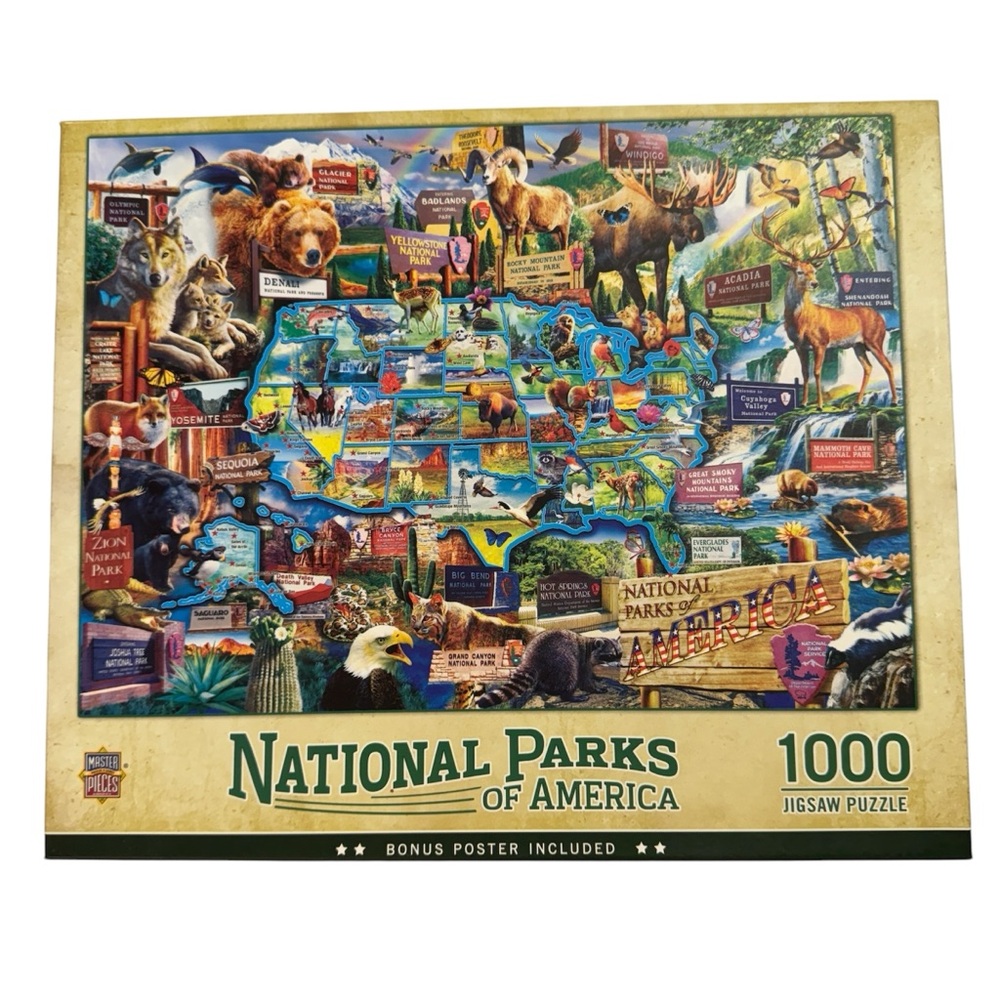 National Parks of America Jigsaw Puzzle 1000 Piece USA map wildlife animals big